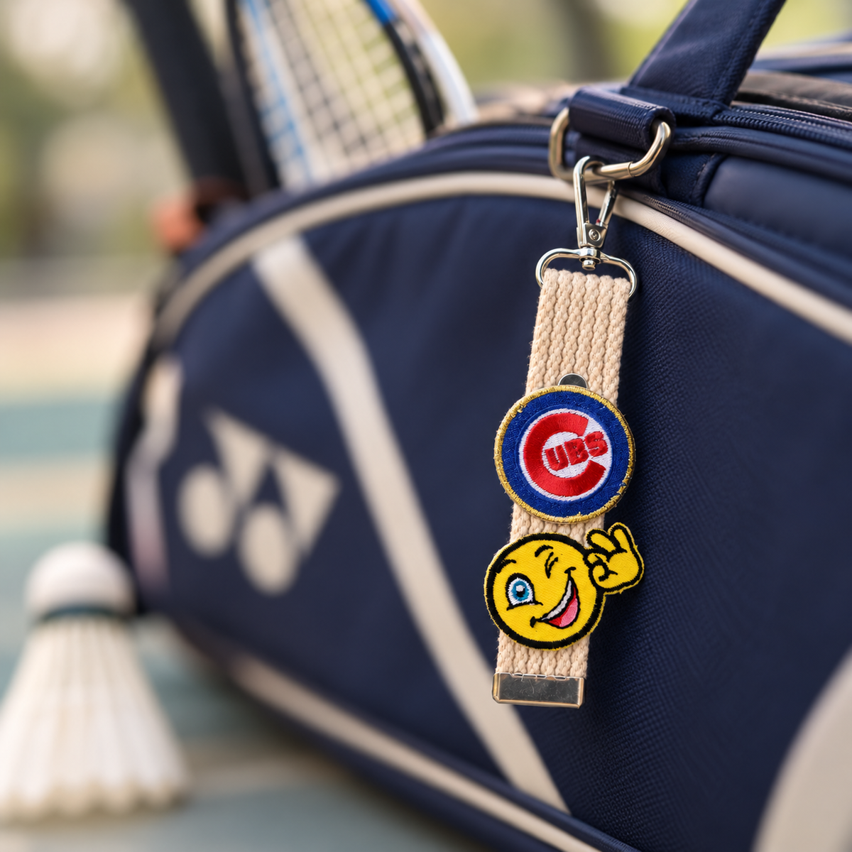 Baseball Patch & Winking Smiley Embroidered Strap Charm