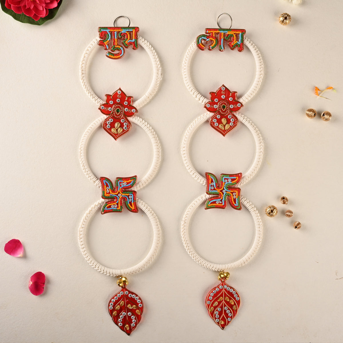 Shubh Labh Macrame Ring Hanging with Kalash & Swastik (Set of 2)