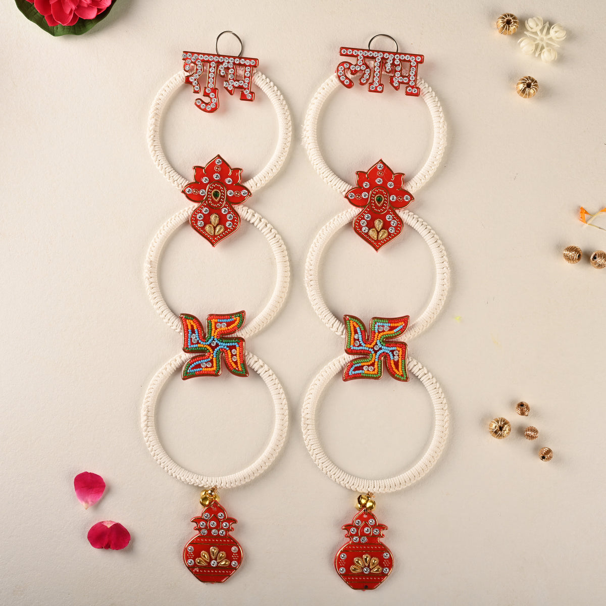 Shubh Labh Macrame Ring Hanging with Kalash & Swastik (Set of 2) (Copy)