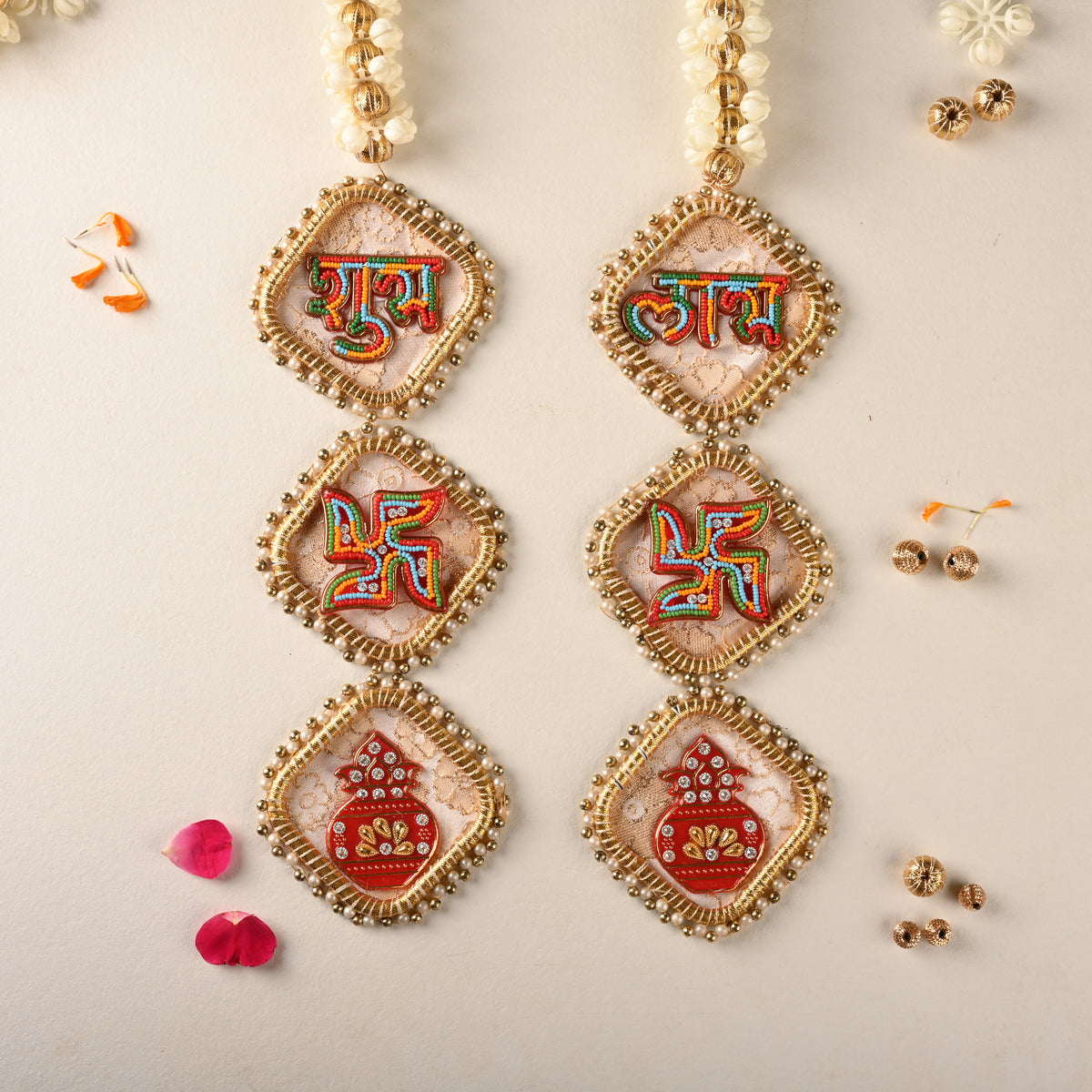 Shubh Labh Gota Frame Hanging with Swastik & Kalash (Set of 2)