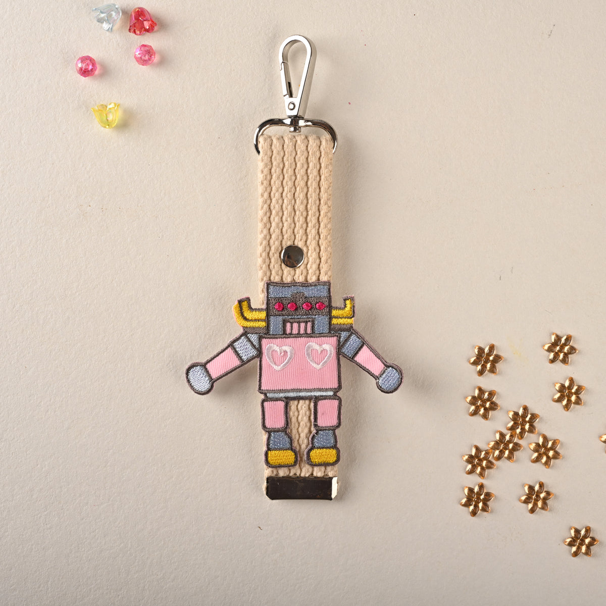 Pink Robot Embroidered Strap Charm