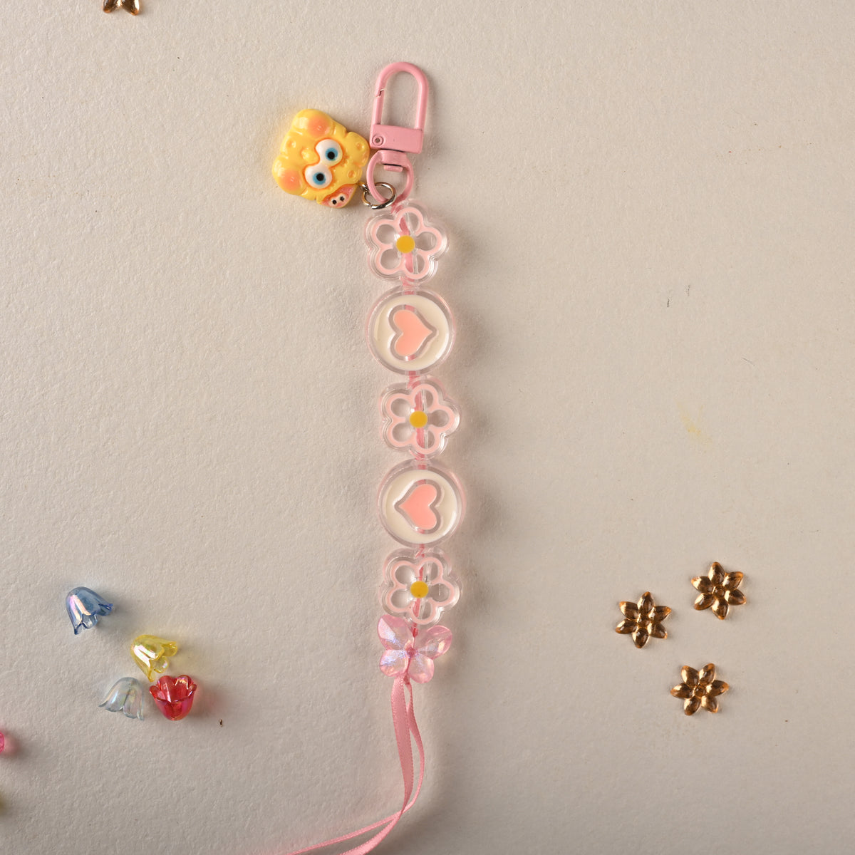 Pink Heart Flower Bag Charm