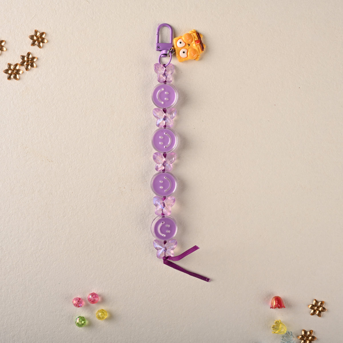 Lavender Smiley Butterfly Bag Charm