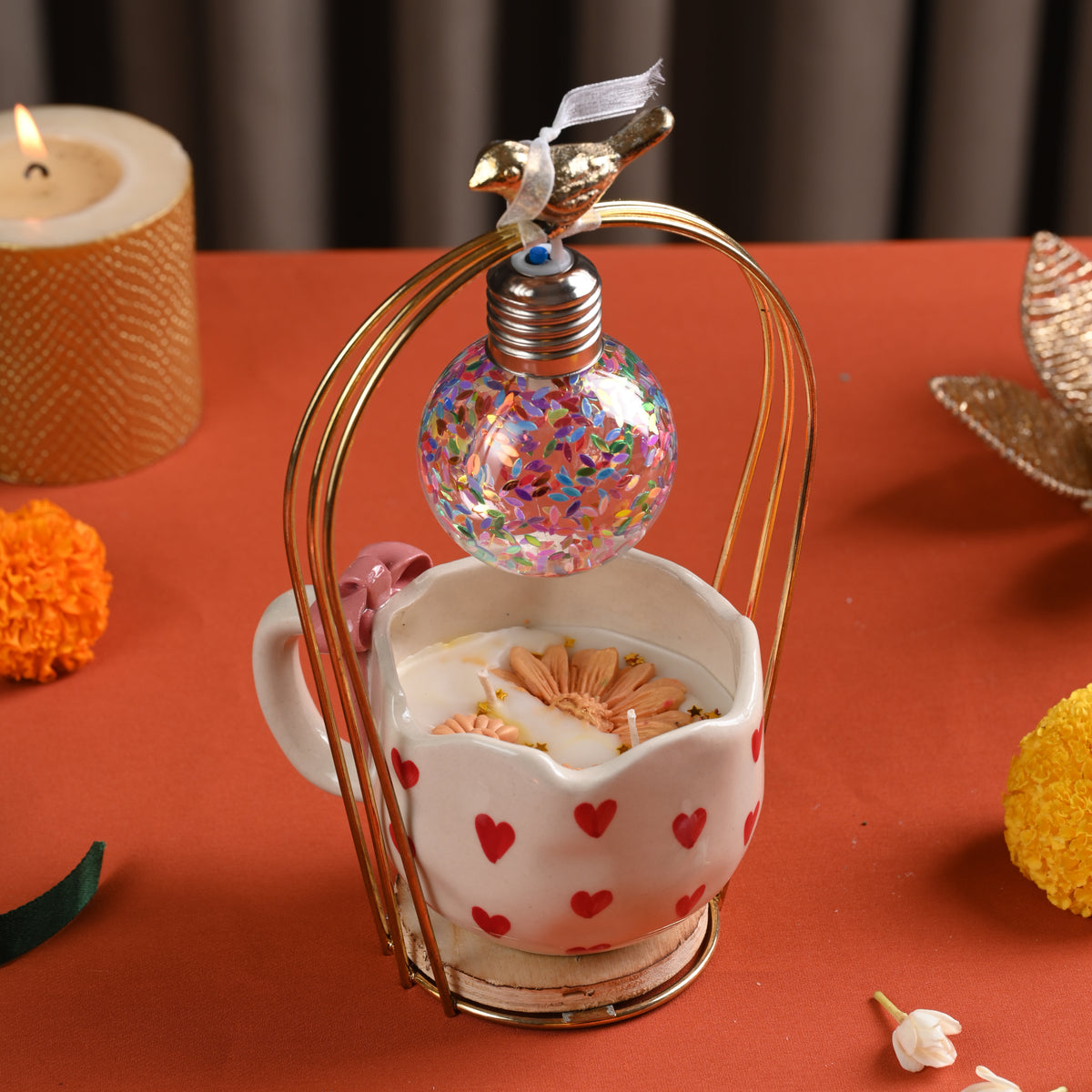 Heart Mug Candle with Bird Cage
