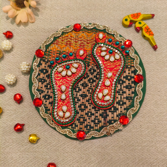 Red Brocade Kundan Laxmi Charan – Round