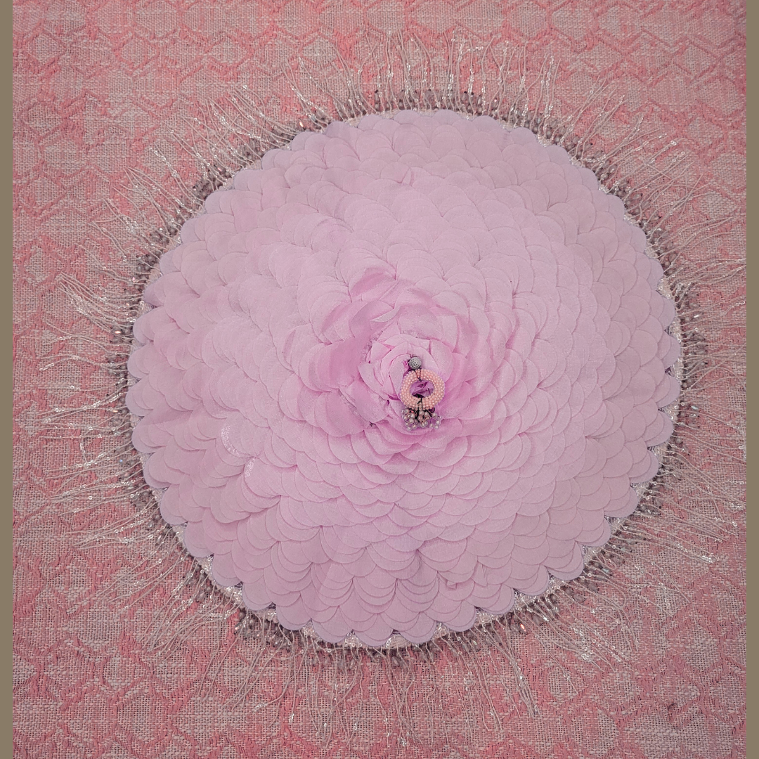 Pink thaal cover, top view
