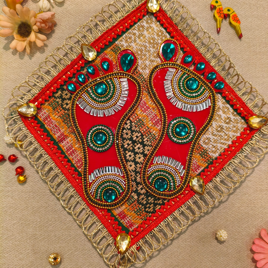 Royal Laxmi Charan Mat – Red & Teal (Pair)