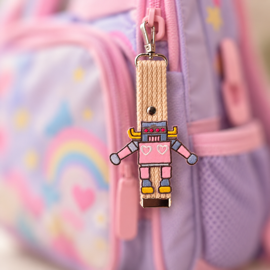 Pink Robot Embroidered Strap Charm