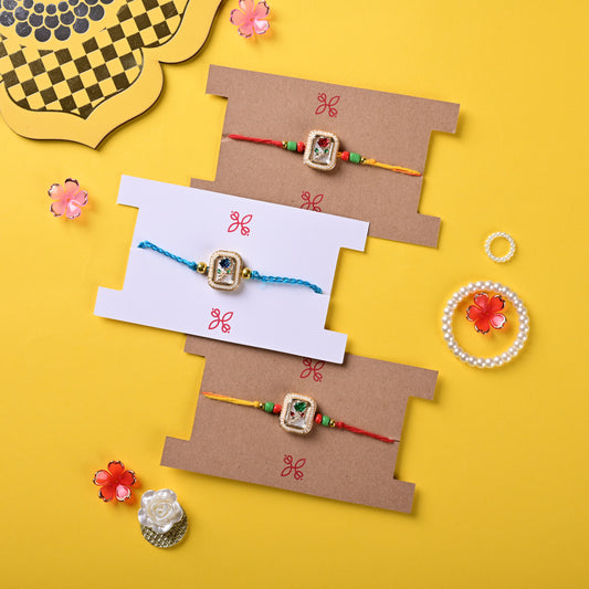 Traditional Floral Kundan Rakhi Set