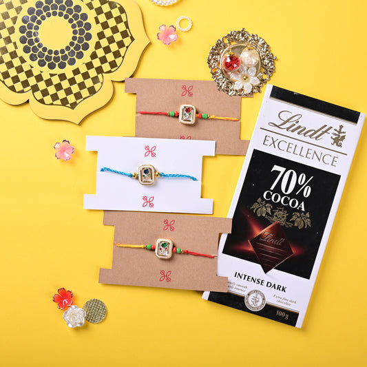 Traditional Floral Kundan Rakhi Set Hamper Lindt