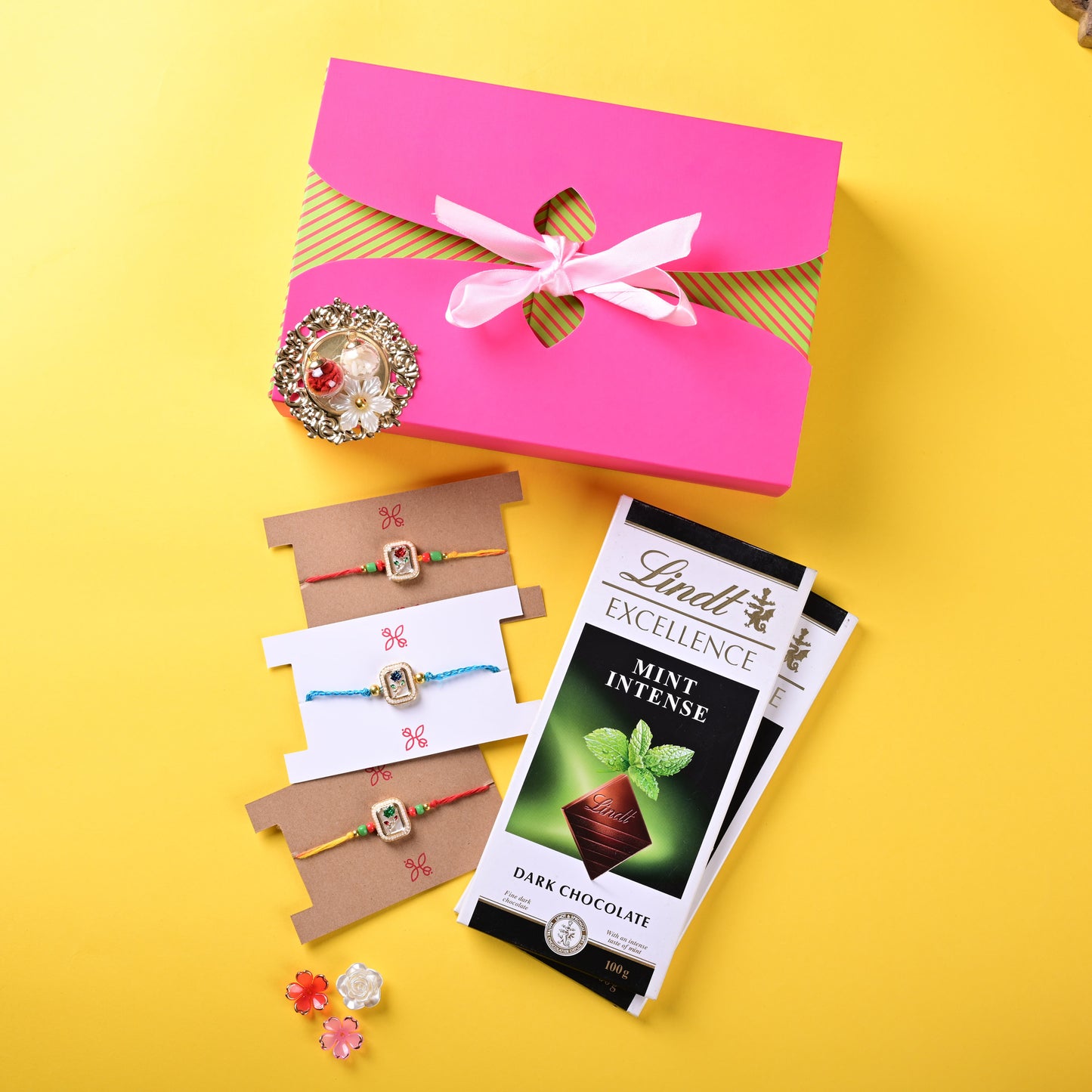 Traditional Floral Kundan Rakhi Set Hamper