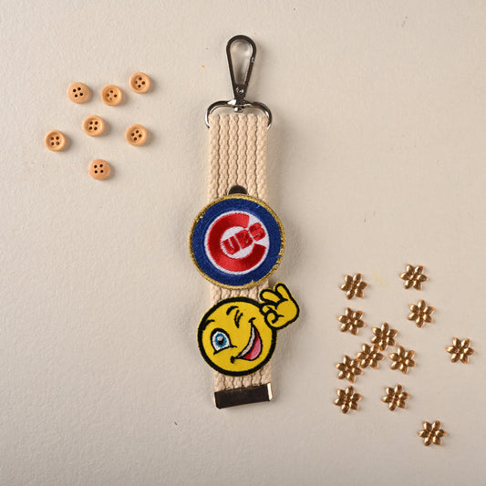 Baseball Patch & Winking Smiley Embroidered Strap Charm
