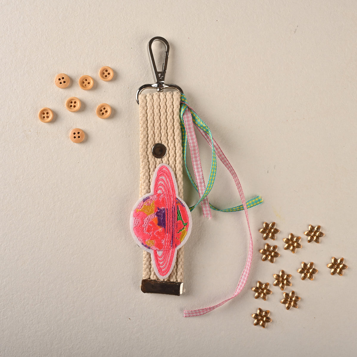 Pink Planet Embroidered Strap Charm