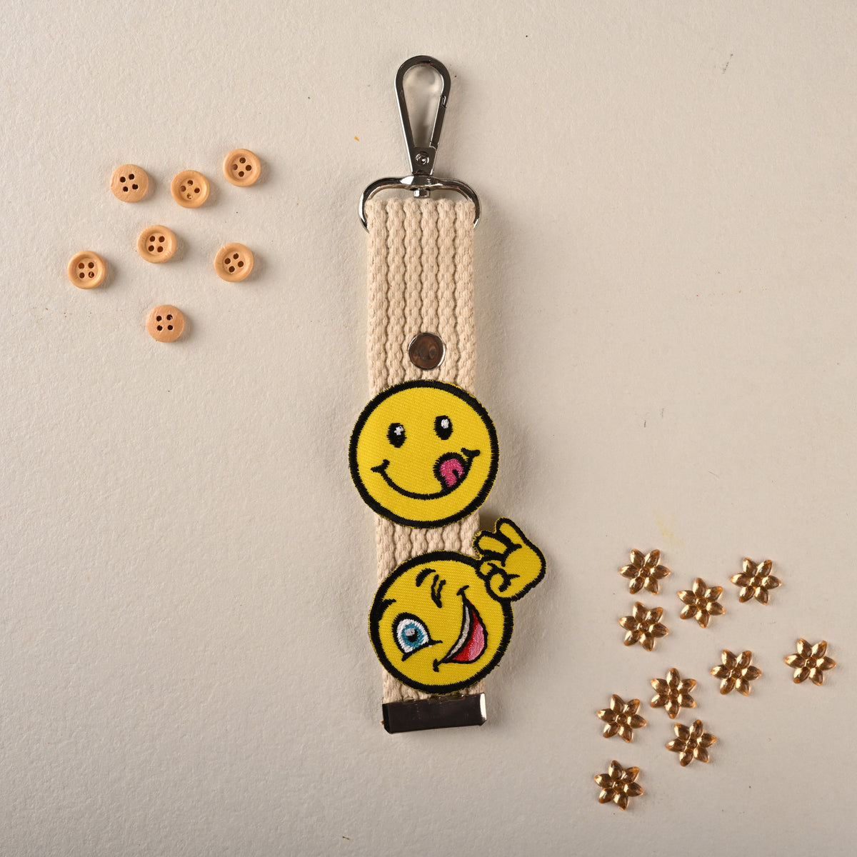 Smiley Patch Embroidered Strap Charm