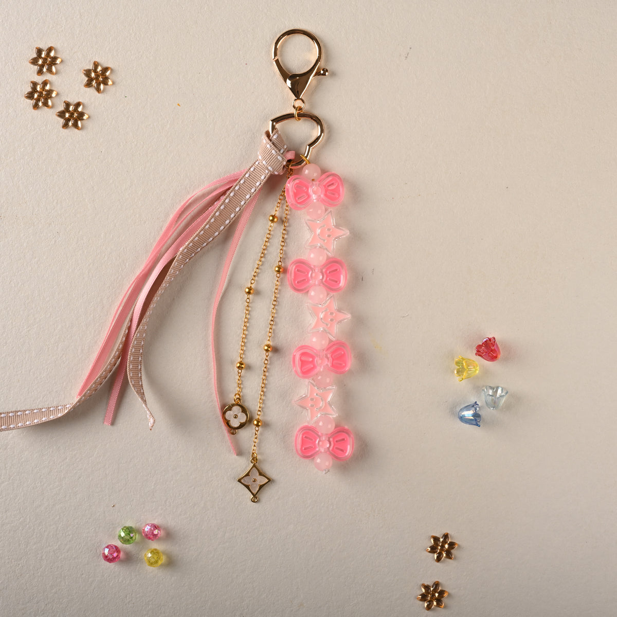 Pink Bow & Star Ribbon Bag Charm