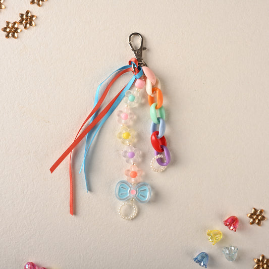 Rainbow Chain & Flower Bow Ribbon Bag Charm