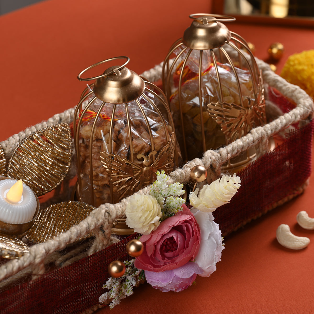 Jute Basket – Twin Cages & Tealight