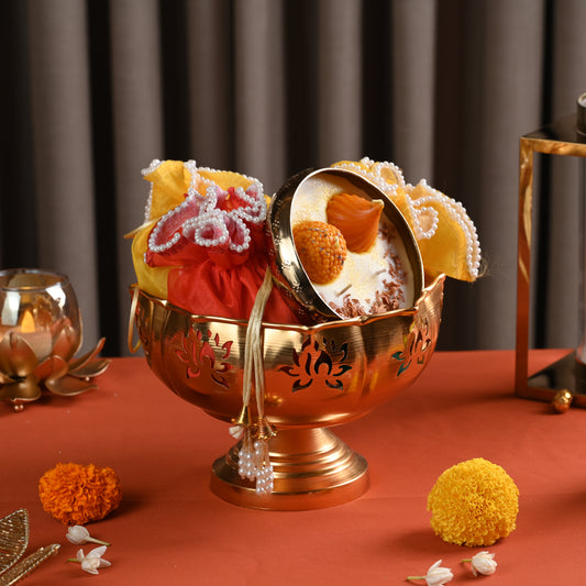Golden Urli with Mithai Candle