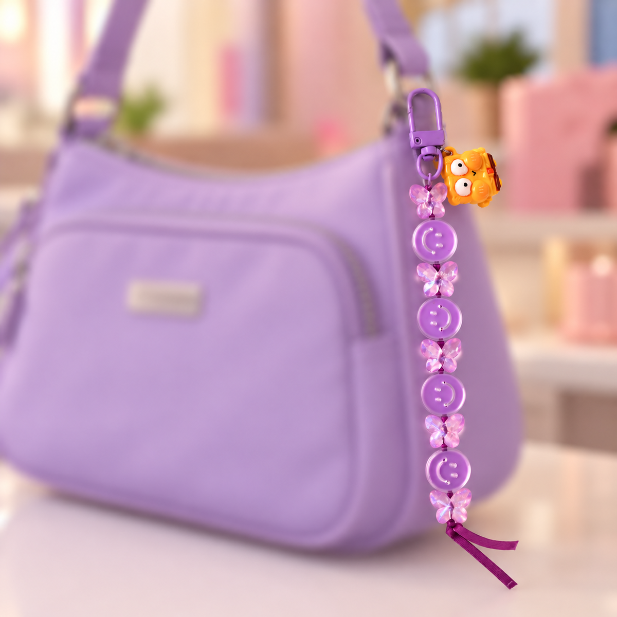 Lavender Smiley Butterfly Bag Charm