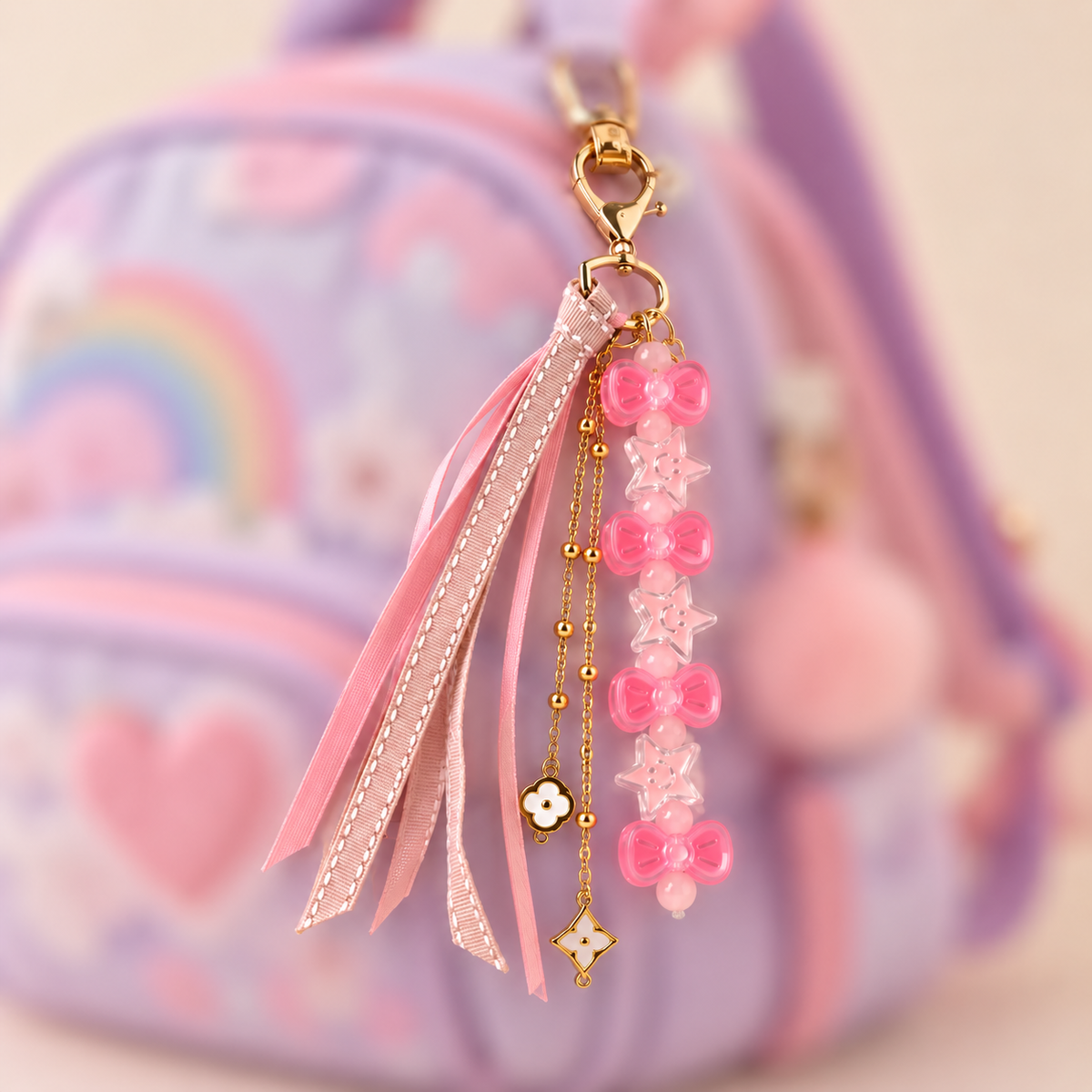 Pink Bow & Star Ribbon Bag Charm