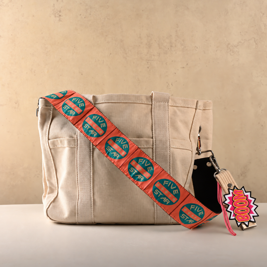 Cream Sports Shield Bag Sling with Smiley Charm