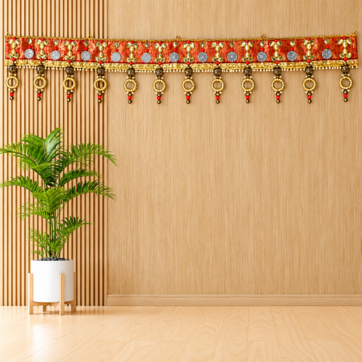 Kundan Brocade Bandarwal with Pearl Ring Hangings
