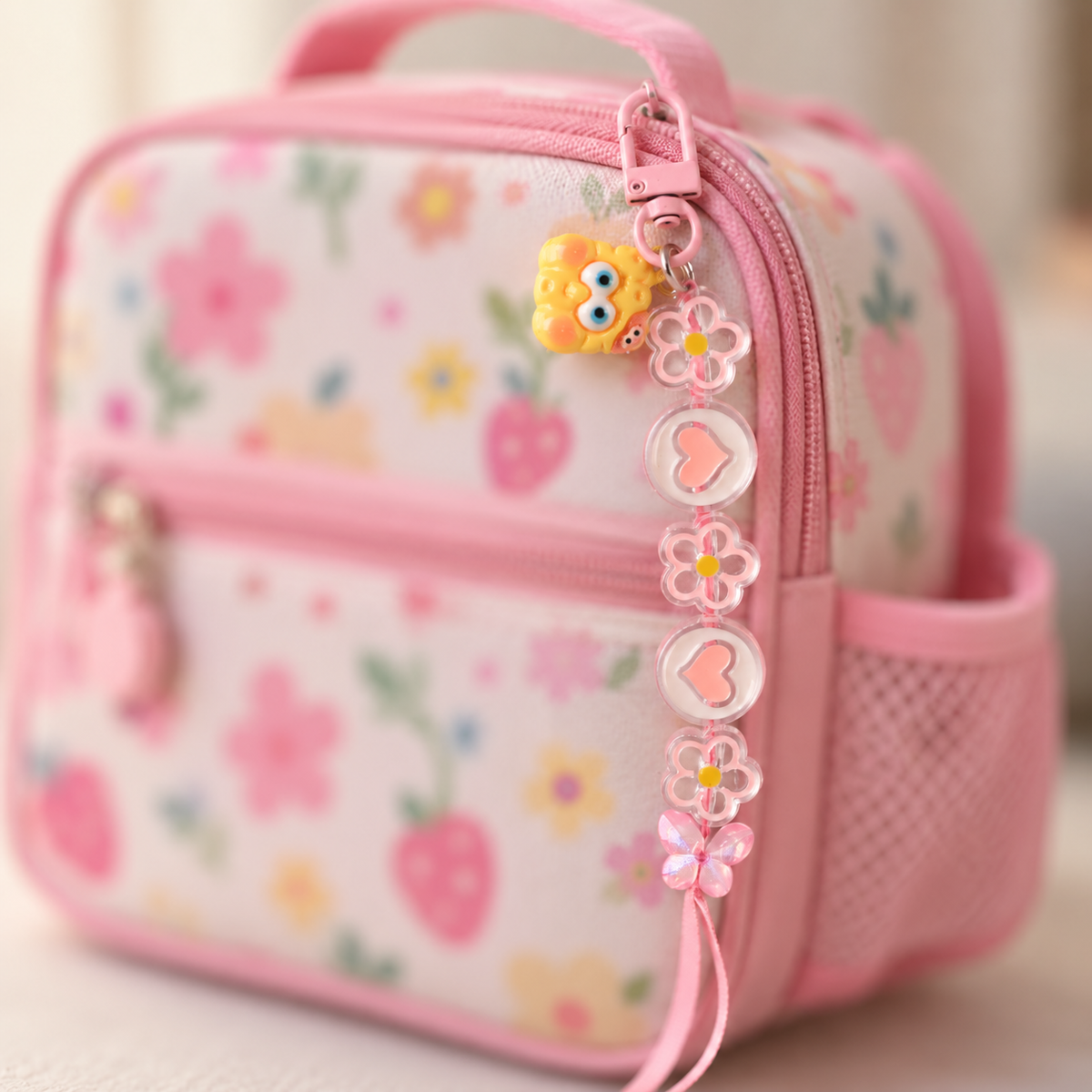 Pink Heart Flower Bag Charm