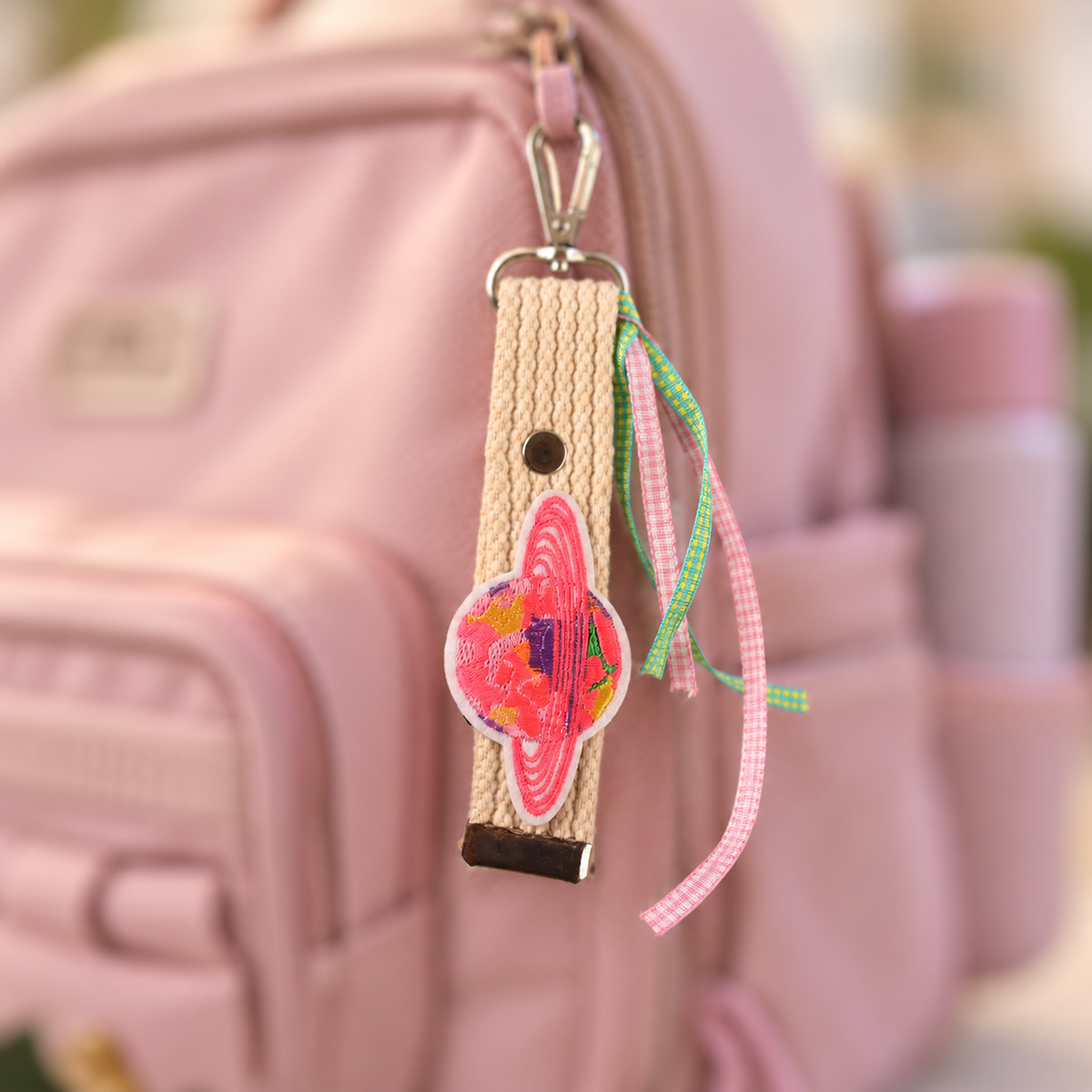 Pink Planet Embroidered Strap Charm